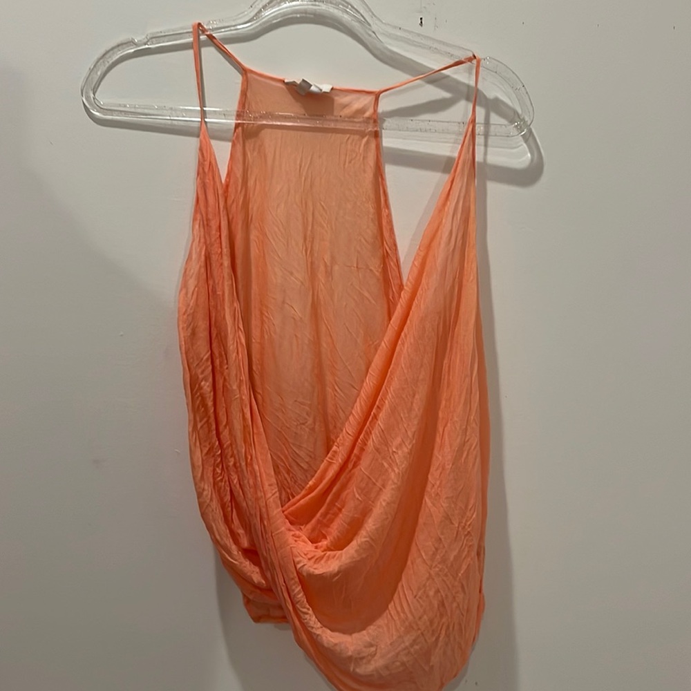 Helmut Lang Peach sheer tank top designer neon orange small